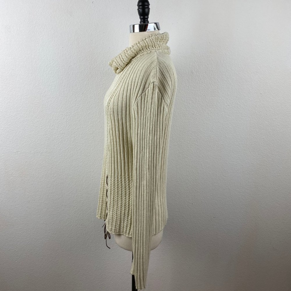 Knit Zone USA Boho Pullover Sweater Natural Rolled Turtleneck Flared Sleeves XL - Picture 5 of 8